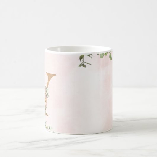 Elegante Rosa Floral Monogram Y Coffee Tasse (Mittel)