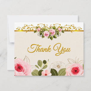 Elegante rosa Floral und Gold "Danke" Mitteilungskarte