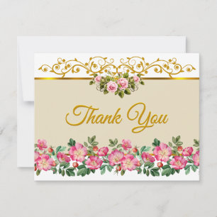 Elegante rosa Floral- und Gold-"Dankeschön" Mitteilungskarte