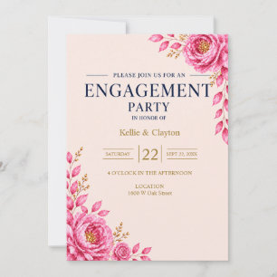 Elegante rosa Floral Verlobungsfeier Einladung