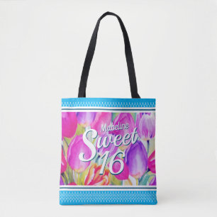 Elegante Rosa Floral Wasserfarbe mit blauem Trimm Tasche