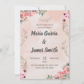 Elegante Rosa Floral Wedding Invitation Card Einladung (Vorderseite)