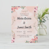 Elegante Rosa Floral Wedding Invitation Card Einladung (Stehend Vorderseite)