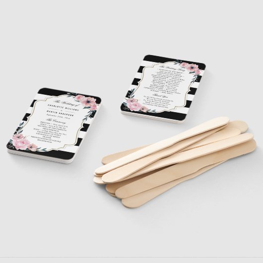 Elegante Rosa Floral Wedding Program Fans Fächer (Non-assembled)