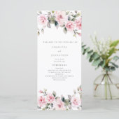 Elegante Rosa Floral Wedding Program Flat Card (Stehend Vorderseite)
