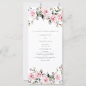 Elegante Rosa Floral Wedding Program Flat Card (Vorderseite)