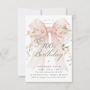 Elegante rosa Floral zum 100. Geburtstag Einladung