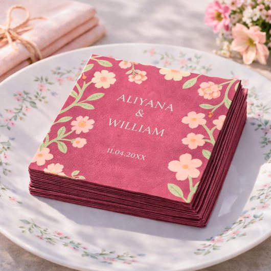 Elegante rosa Floralborder minimal Serviette