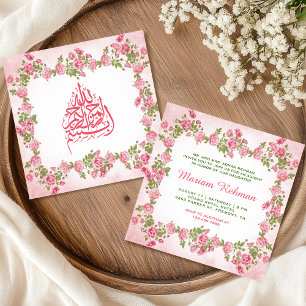 Elegante rosa florale Aqiqah für Baby Mädchen Einladung