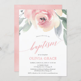 Elegante, rosa, florale Aquarelltaufe Einladung