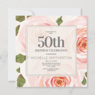 Elegante rosa florale Blätter 50. Geburtstag Fraue Einladung