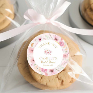 Elegante rosa florale Bridal Shower Runder Aufkleber