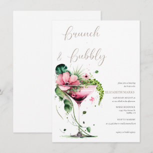 Elegante rosa florale Brunch- und Sekt-Brautparty Einladung