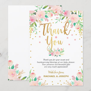 Elegante rosa florale Danksagungskarte für Baby Sh Einladung