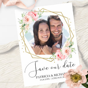 Elegante Rosa Florale Foto Hochzeit Vormerkung Einladung
