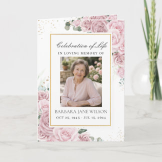 Elegante Rosa Florale Foto Trauer Gedenkfeier Programm