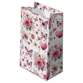 Elegante, rosa, florale Frau Kleine Geschenktüte (Rückseite Schrägansicht)