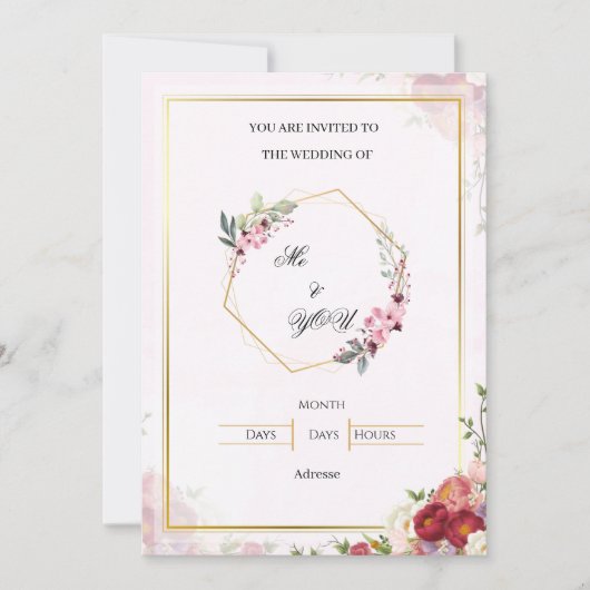 Elegante rosa florale geometrische Hochzeitseinlad Einladung (Vorderseite)