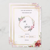 Elegante rosa florale geometrische Hochzeitseinlad Einladung (Vorne/Hinten)