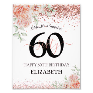 Elegante rosa florale & glitzernde 60. Geburtstags Fotodruck