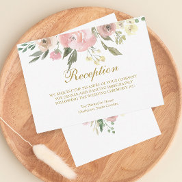 Elegante, rosa, florale Gold Hochzeitsempfehlung RSVP Karte