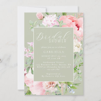 Elegante rosa florale hellgrüne Brautparty Einladung
