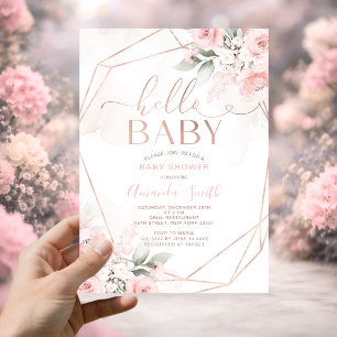 Elegante rosa florale Hello Baby Shower Einladung