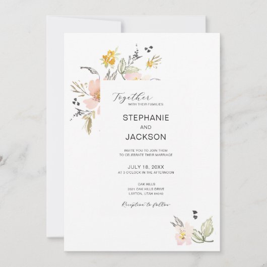 Elegante, rosa, florale Hochzeit Einladung (Vorderseite)