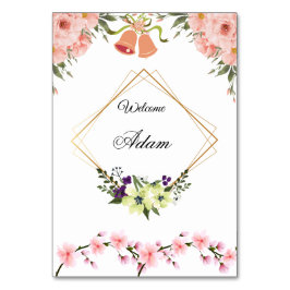 Elegante rosa florale Hochzeit Tischnummernkarte Tischnummer