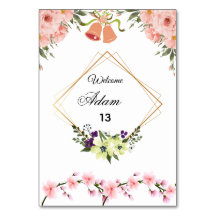 Elegante rosa florale Hochzeit Tischnummernkarte