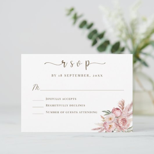 Elegante, rosa, florale Hochzeitskarte RSVP (Stehend Vorderseite)
