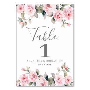 Elegante rosa florale Hochzeitstischkarte Tischnummer
