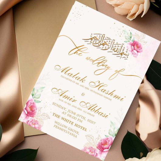 Elegante rosa florale islamische Nikah Wedding Einladung
