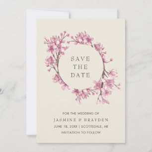 Elegante rosa florale Kirschblüten-Hochzeit Save The Date