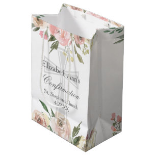 Elegante rosa florale Konfirmationsparty individue Mittlere Geschenktüte