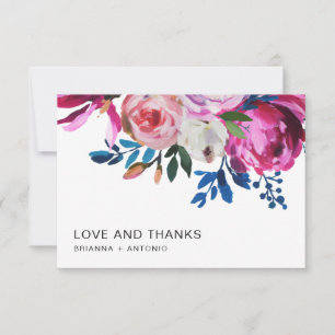 Elegante rosa florale Moderne Hochzeit Dankeskarte