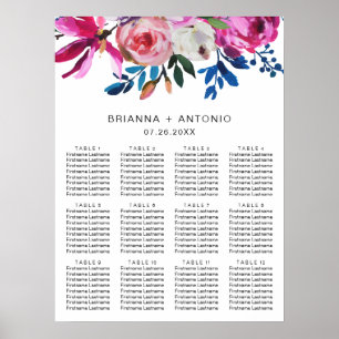 Elegante rosa florale moderne Hochzeit Sitzordnung Poster
