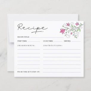 Elegante rosa florale Rezeptkarten für Brautparty