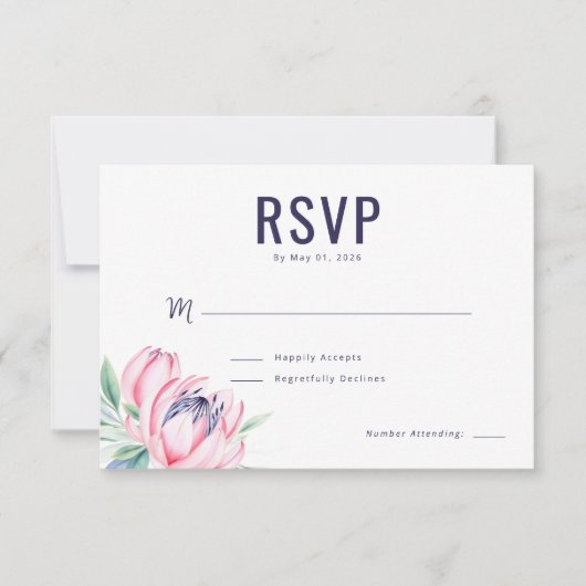 Elegante rosa florale RSVP Karte (Vorderseite)