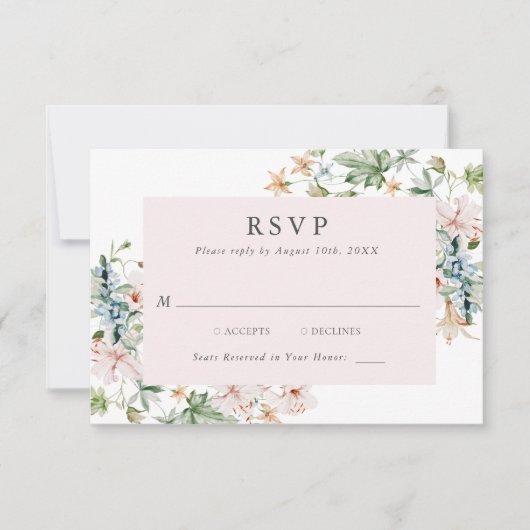 Elegante rosa florale RSVP-Karte RSVP Karte (Vorderseite)