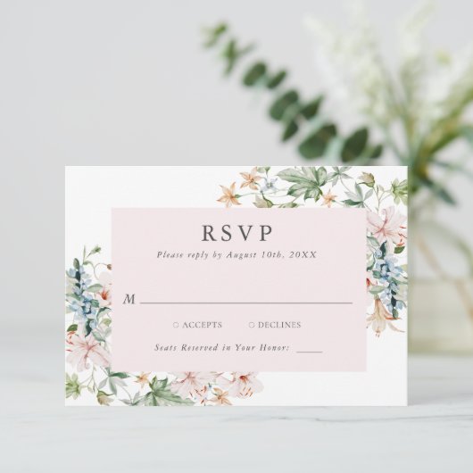 Elegante rosa florale RSVP-Karte RSVP Karte (Stehend Vorderseite)