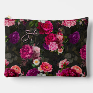 Elegante rosa florale schwarze Monogramm Zubehörtasche
