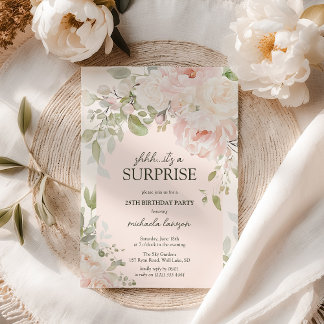 Elegante rosa florale Shhh..Es ist eine Überraschu Einladung