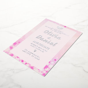 Elegante rosa florale Silberfolie-Einladung Folieneinladung