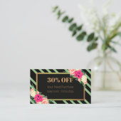 Elegante rosa florale Streifen QR-Code Rabattkarte (Stehend Vorderseite)