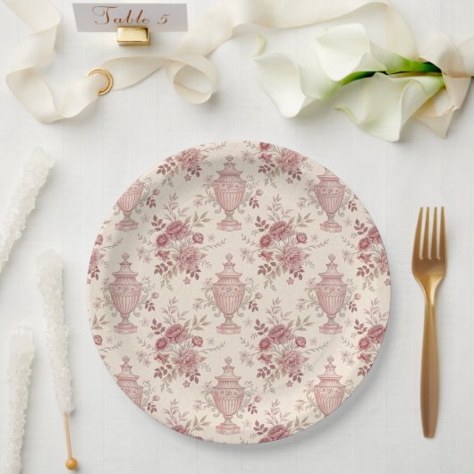 Elegante rosa florale verspielte Vasen Pappteller (Hochzeit)