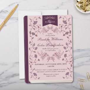 Elegante rosa florale Vintage-Buchcover-Hochzeit Einladung