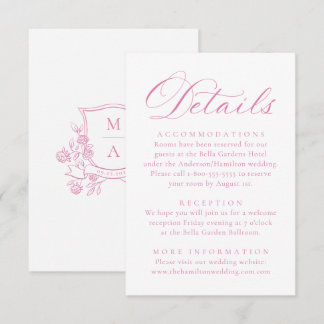 Elegante rosa florale Wappenkartusche Monogramm Ho Begleitkarte