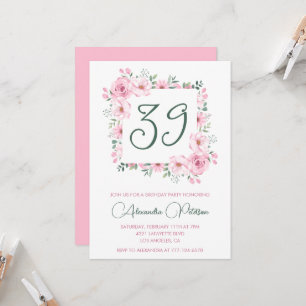 Elegante rosa florale Wasserfarbe 39. Geburtstag  Einladung