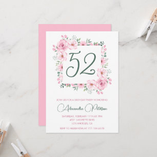 Elegante rosa florale Wasserfarbe 52. Geburtstag  Einladung